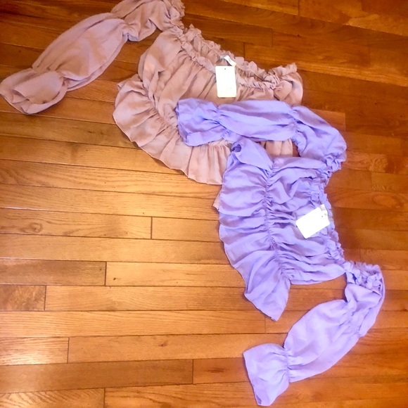 New NWT ~lilac purple lavender off the shoulder ruffle boho bohemian top S/M - Picture 4 of 12